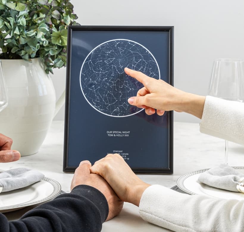 A person pointing at a star map